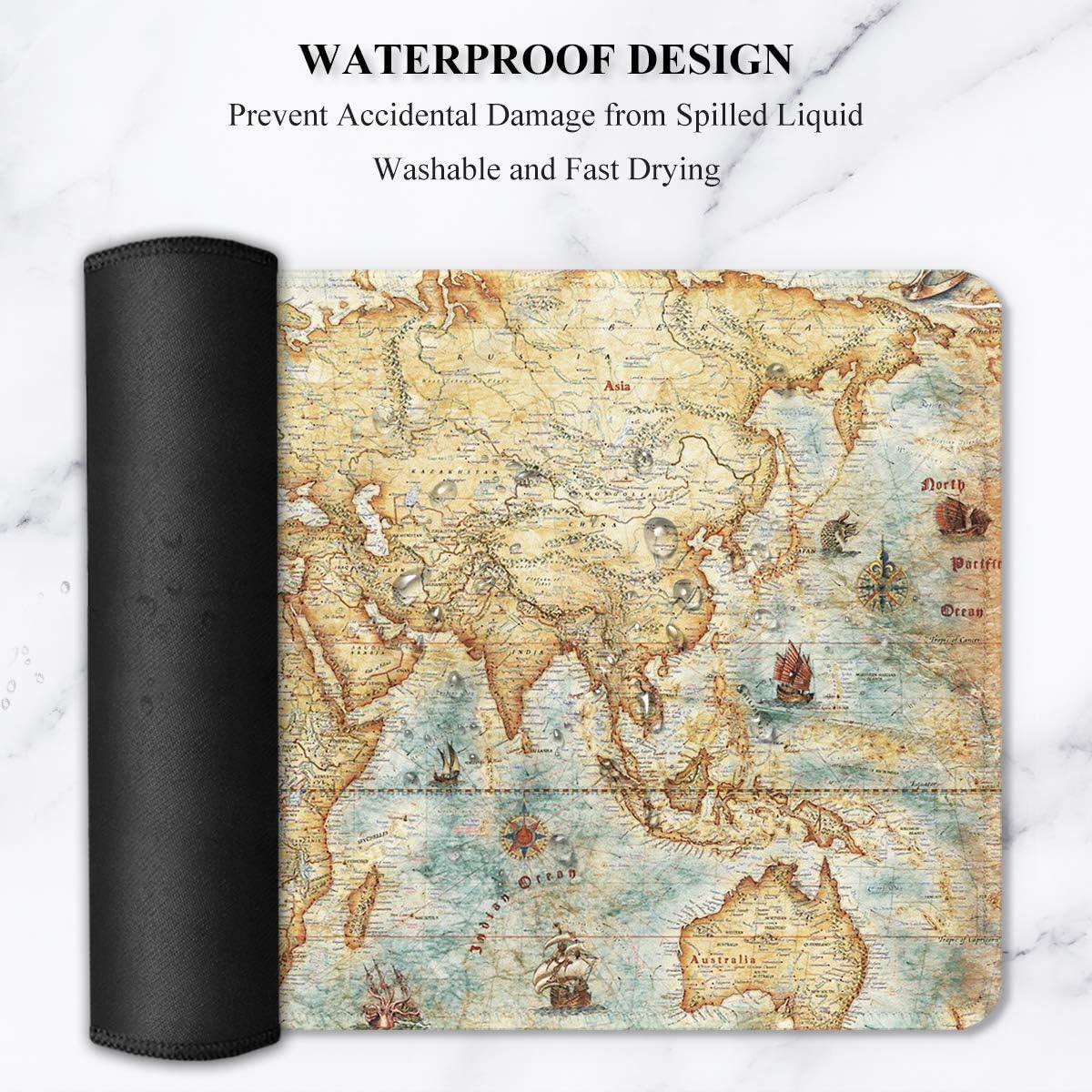 Auhoahsil Large Gaming Mouse Pad, Vintage Map Theme XXL 35.4 x 15.7 in Desk Pad Stitched Non-Slip Rubber Long Computer Mousepad Thin Extended Full Size Desk Mat for Desktop, Laptop, Wireless Mice