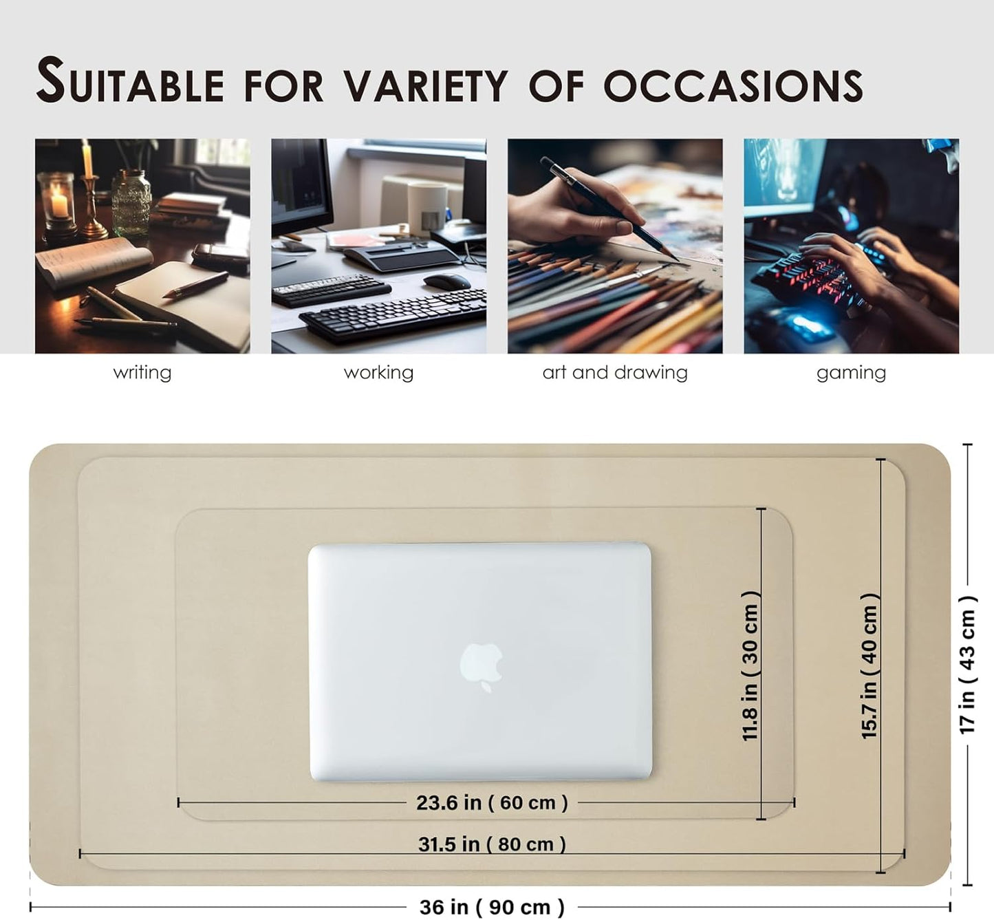 Compact Leather Desk Mat - Small Non-Slip PU Desk Pad for Office and Home - Ideal for Large Mouse Pad and Small Desk Mats on Top of Desks (Champagne Gold,23.6"x 11.8")