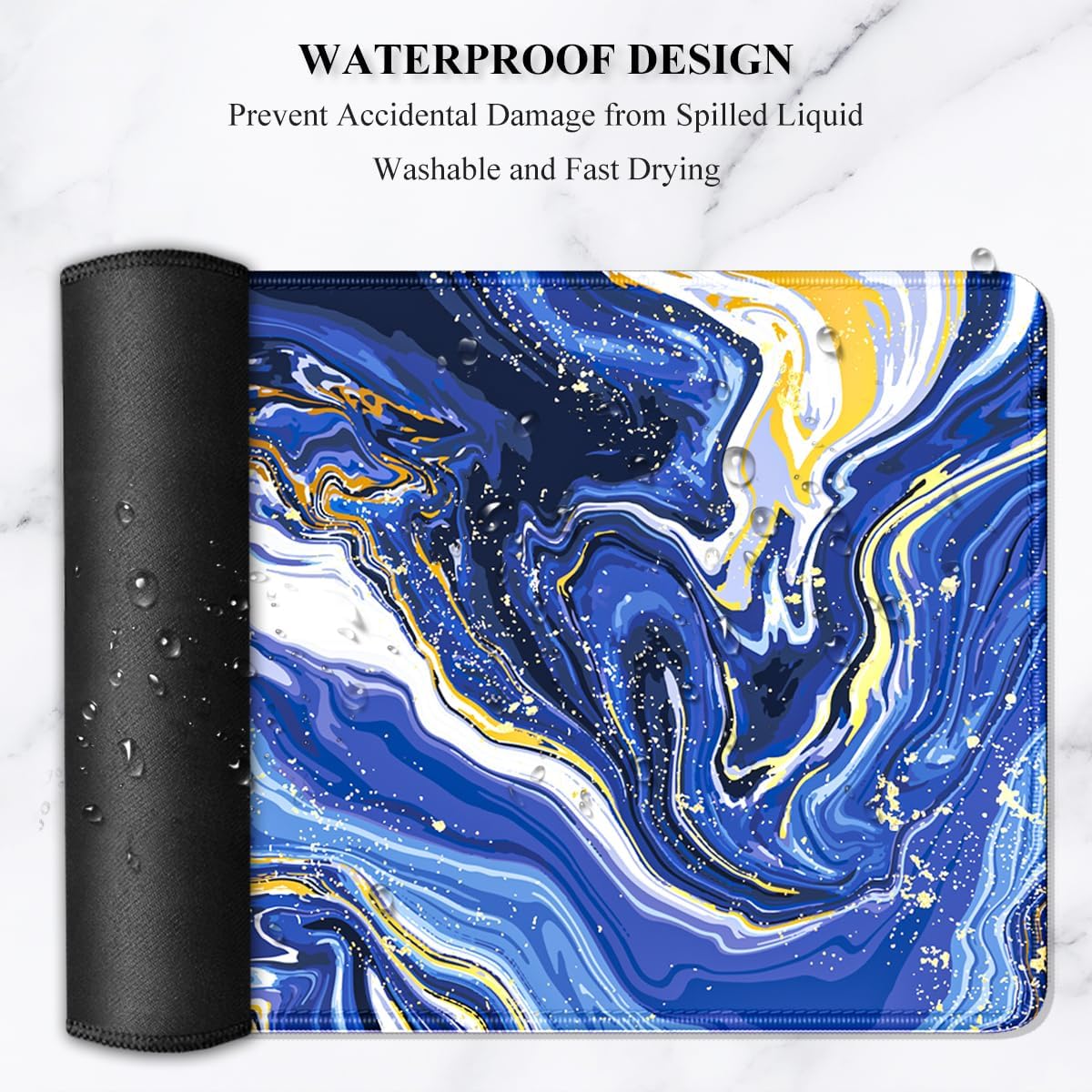 Auhoahsil Large Gaming Mouse Pad, Marble Theme XXL 35.4 x 15.7 in Desk Pad Stitched Non-Slip Rubber Long Computer Mousepad Thin Extended Full Size Desk Mat for Desktop Laptop Wireless Mice, Blue