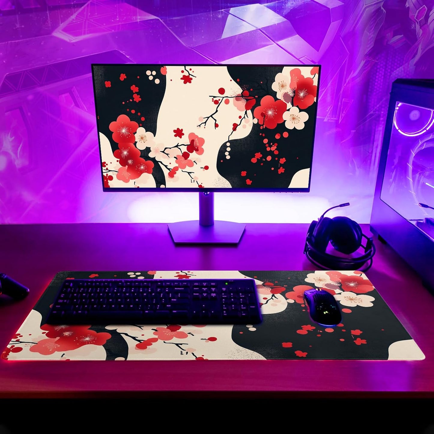 Desk Mat, Anime Desk Pad Mat, Desk Matt for Desktop, XL Large Mouse Pad for Desk, Anti-Slip Big Mousepad with Stitched Edges, Keyboard Pad Mouse Mat for Gaming and Office (Cherry Blossom 5)
