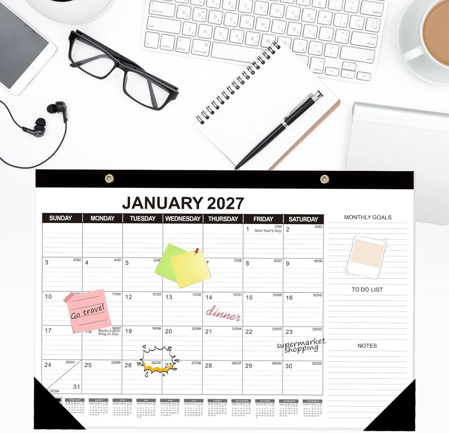 GuassLee Desk Calendar 2026-2027, 3 Packs, 18 Months Calendar 17" × 11.5" Desk Calendar from January. 2026 to June. 2027 with Julian Date, To-do List, Notes, Monthly Goals, for Home School Office