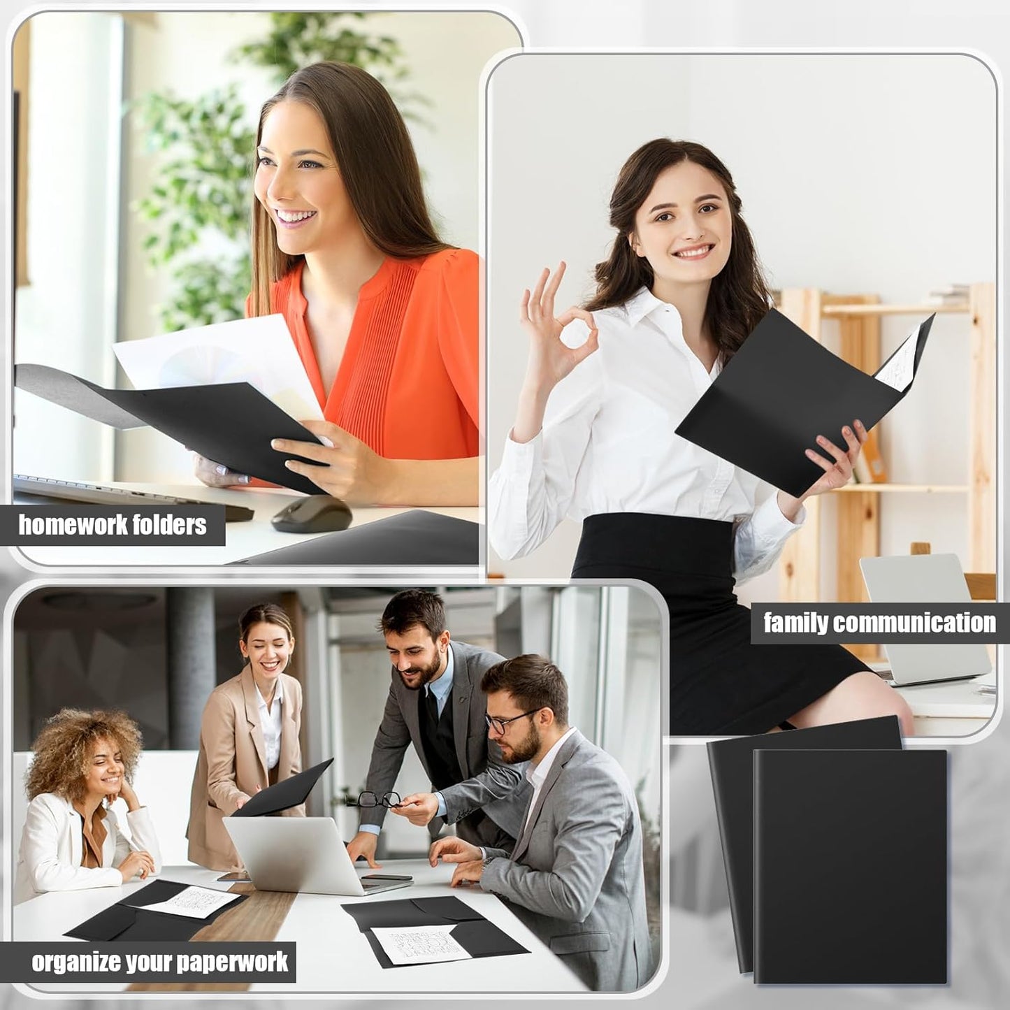 Gueevin 24 Pcs Plastic Folders with Pockets, Back to School Two Pocket Folder Fit Letter Size, Heavy Duty School Business Card Holder for Home Office, 11. 61 x 9. 45 Inches (Black)