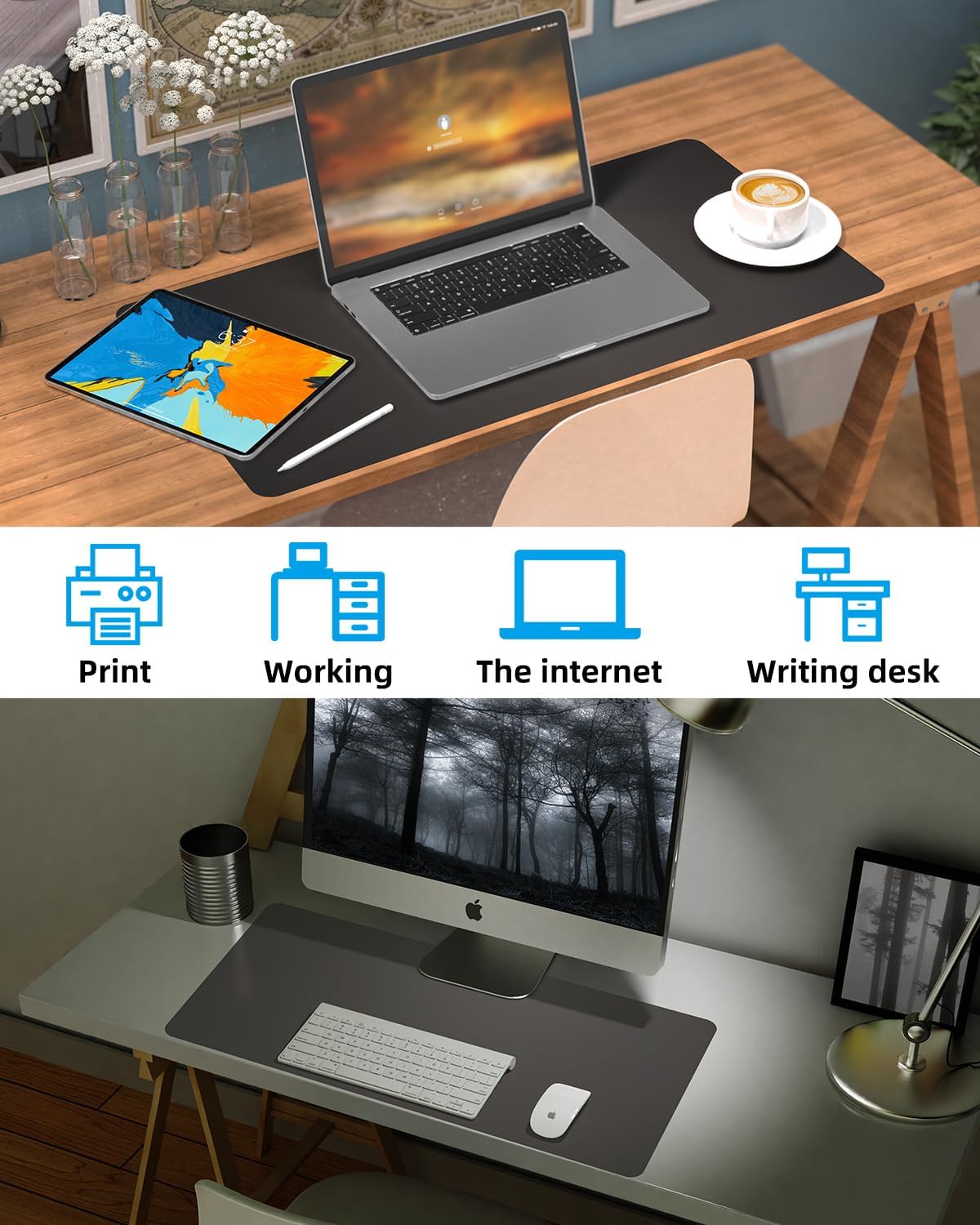 PULeather Non-Slip Desk Mat, Large Mouse Pad & Laptop Desk Pad - Waterproof Writing Pad for Office & Home (Dark Grey, 35.4" x 17")