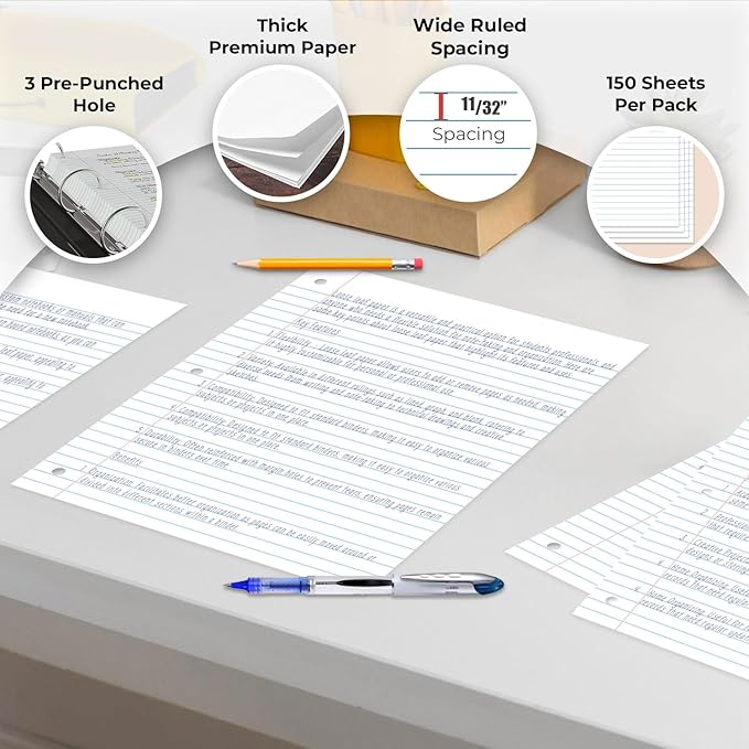 1152 Pack (Pallet) Loose Leaf Paper Bulk, 172800 Sheets, Wide Ruled, Pallet of Filler Paper, 150 Sheets/Pack, 8 x 10.5", 3 Hole Punched, 56 Gsm Thick Sheets, School & Office, 4-7 Days Transit
