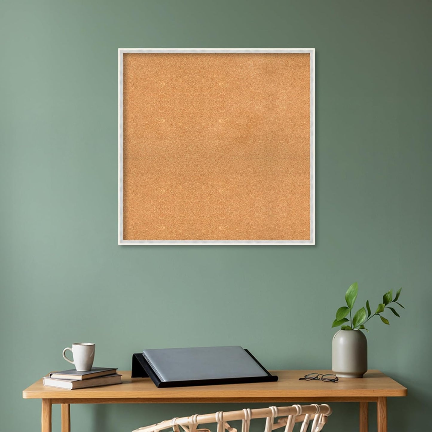 Amanti Art Natural Cork Board for Wall, 31x31 Vision Board with White Frame, Large Corkboard Office Decor for Home Organization, Modern Corkboard Pinboard to Display Items for Home Organization in