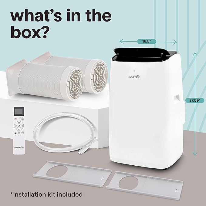 SereneLife 14000 BTU Portable Inverter Air Conditioner, 115V Smart Cooling & Heating with WiFi, Energy Efficient, For Bedrooms, Living Spaces & Offices, 650 Sq Ft Coverage, (White)