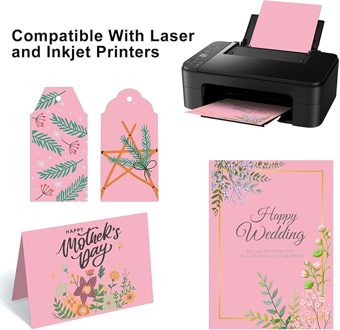 OcePor 100 Sheets Pinks Valentine's Day Cardstock Paper, Colored Printer Paper 8.5 x 11, Card Stock Thick Construction for Craft,Scrapbook,Office Printing, Invitations, Certificates,92 lb/250gsm