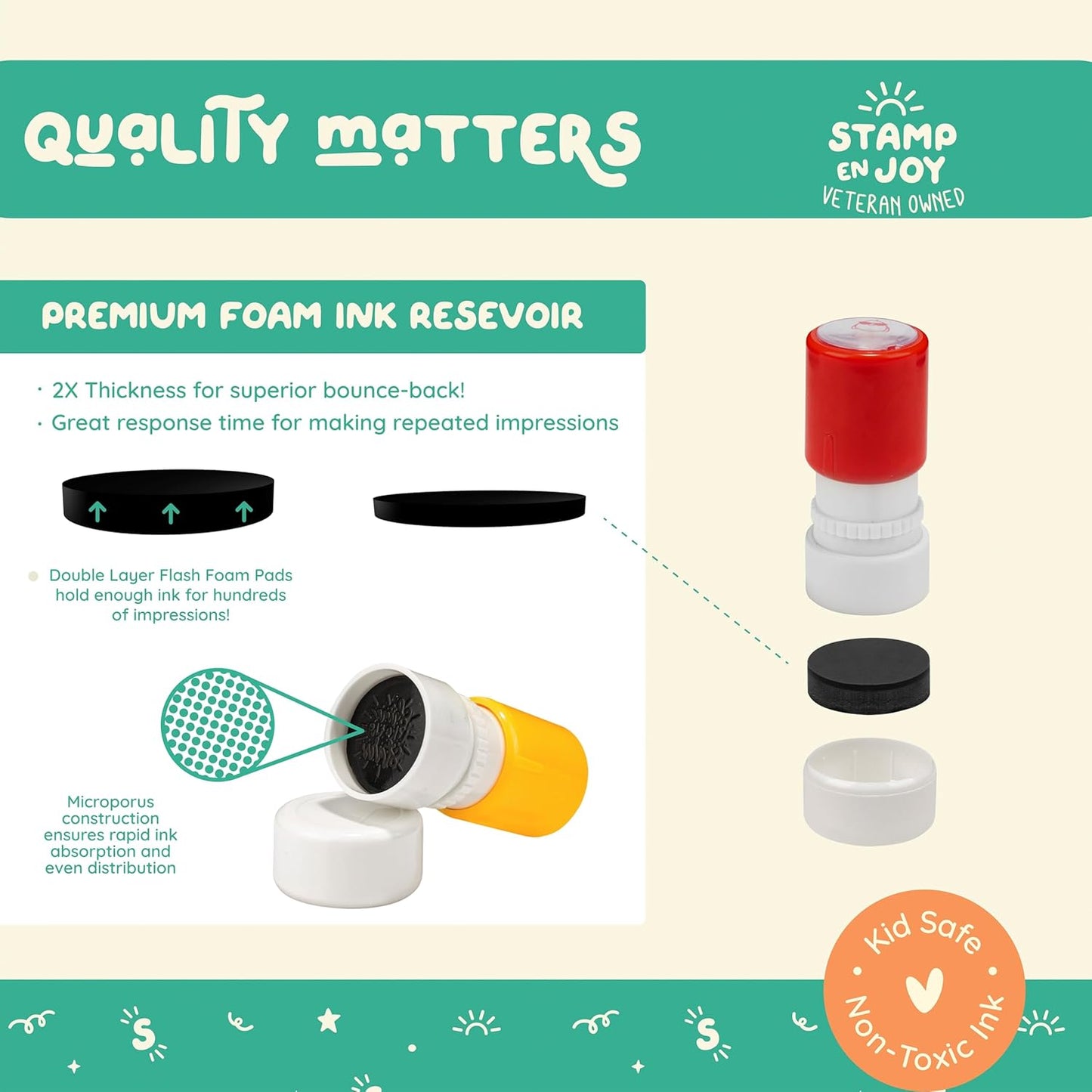 6 Self-Ink Flash Stamp Set, Multicolor Teacher Stamps for Classroom, Stamps for Teachers, Pre-Inked, Refillable Stamps (Celebration Set)