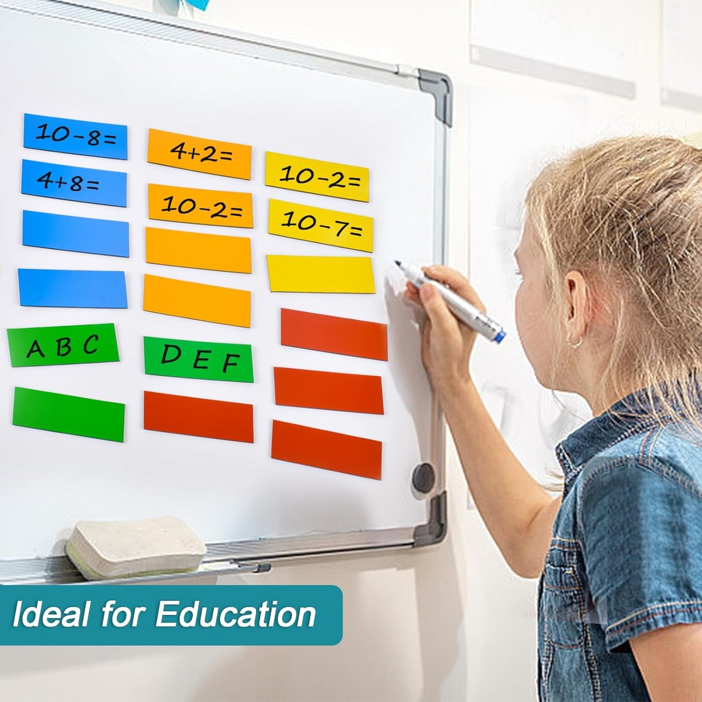 50 Pack Dry Erase Magnetic Labels 5 Colors Reusable Write On Magnets Sticker, Magnetic Blank Writable Erasable Cards Name Tags for White Board, Garage, Classroom, Home, Office, 2.4'' x 0.8''