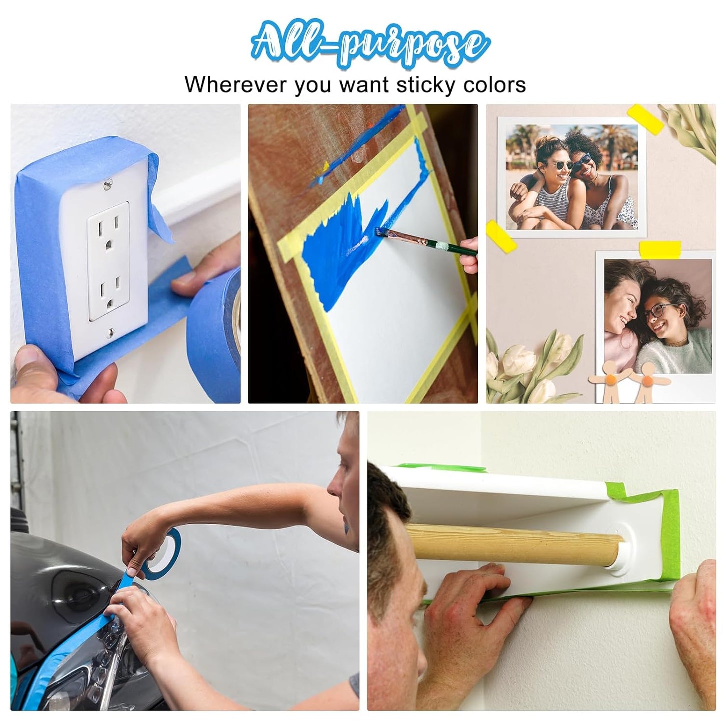 Colored Masking Tape 1 Inch Wide - 8 Rolls Colorful Masking Tape - 1312 Feet x 1 Inch Painters Tape - Vibrant Rainbow Colored Teachers Tape - Great for Art, Labeling & Classroom Decorations