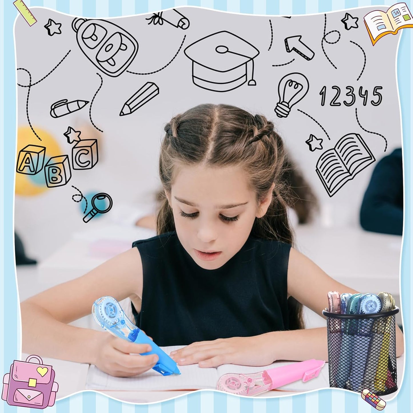 9 Pack Correction Tape Pens 1/5" X 236", 9 Color Correction Tape Comfortable Pen Shape Correction Pen Easy to Use Applicator for Instant Correction Students School Office Supplies