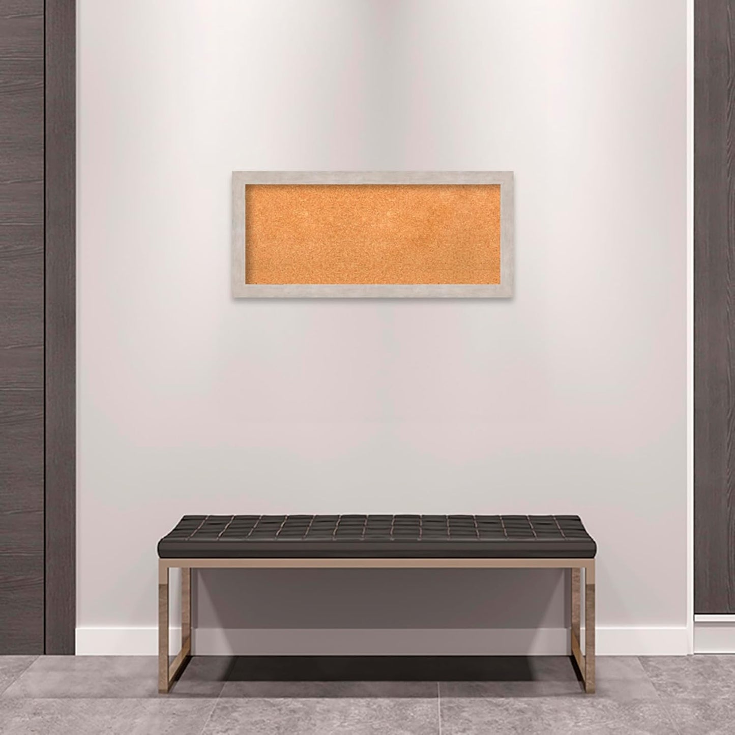 Amanti Art Natural Cork Board for Wall, 15x33 Vision Board with Silver Wood Frame, Medium Corkboard Office Decor for Home Organization, Casual Corkboard Pinboard to display items for home organization