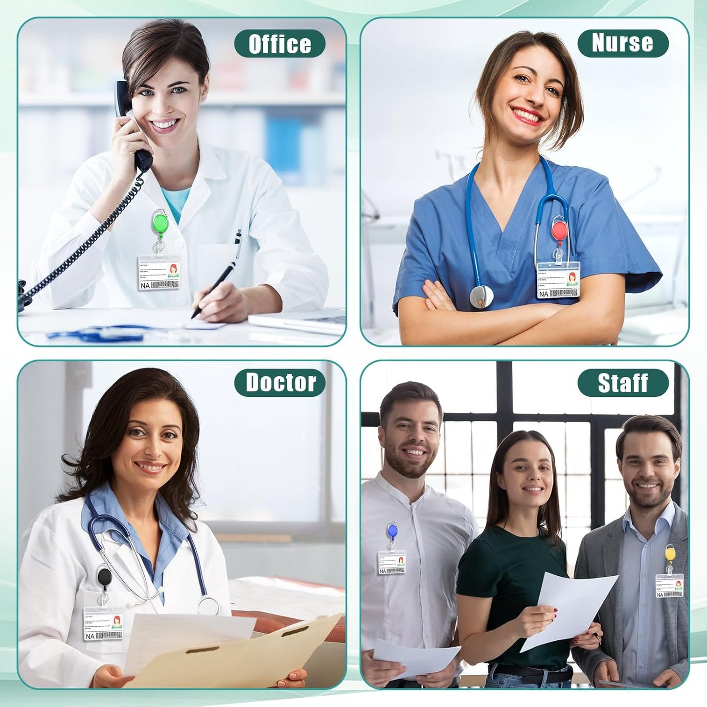 Laumoi Retractable ID Badge Holder Badge Reel with Belt Clip and Key Ring, Name ID Badge Clips Keychain for Office Worker Doctor Nurse Employee (Multicolor,150)