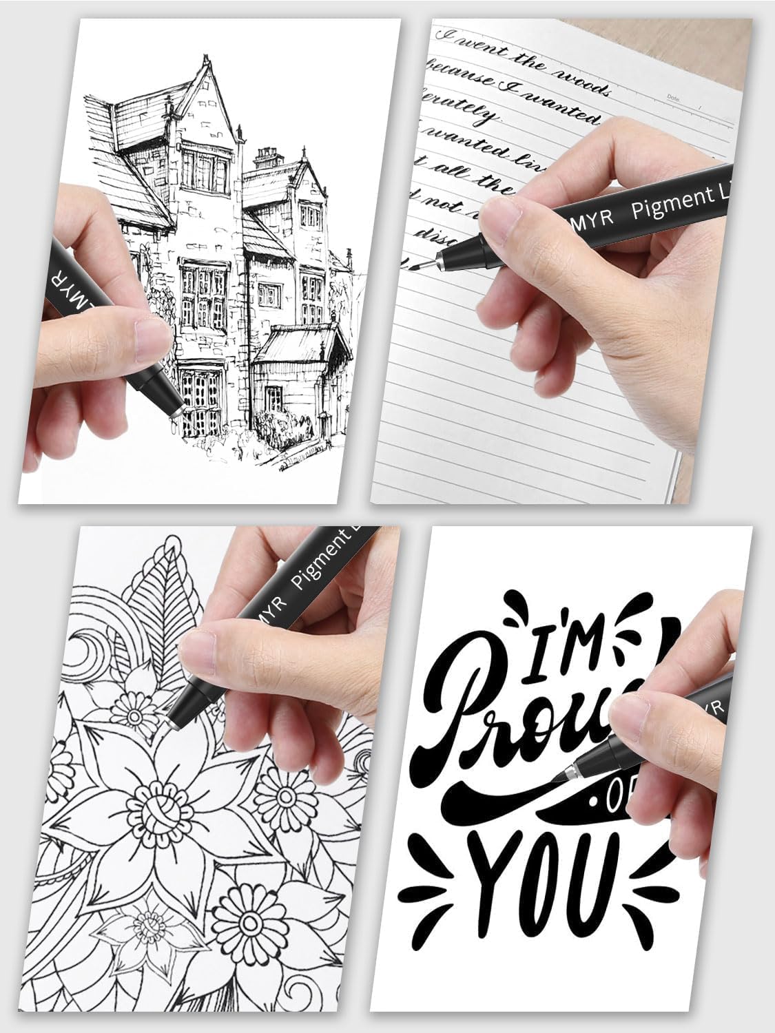 9 Micro Fine liner Drawing Art Pens Calligraphy Pens: 0.05mm-BR Size Black Art supplies Waterproof Archival Black Ink Markers For Artists,Use for Professional Watercolor,Sketching