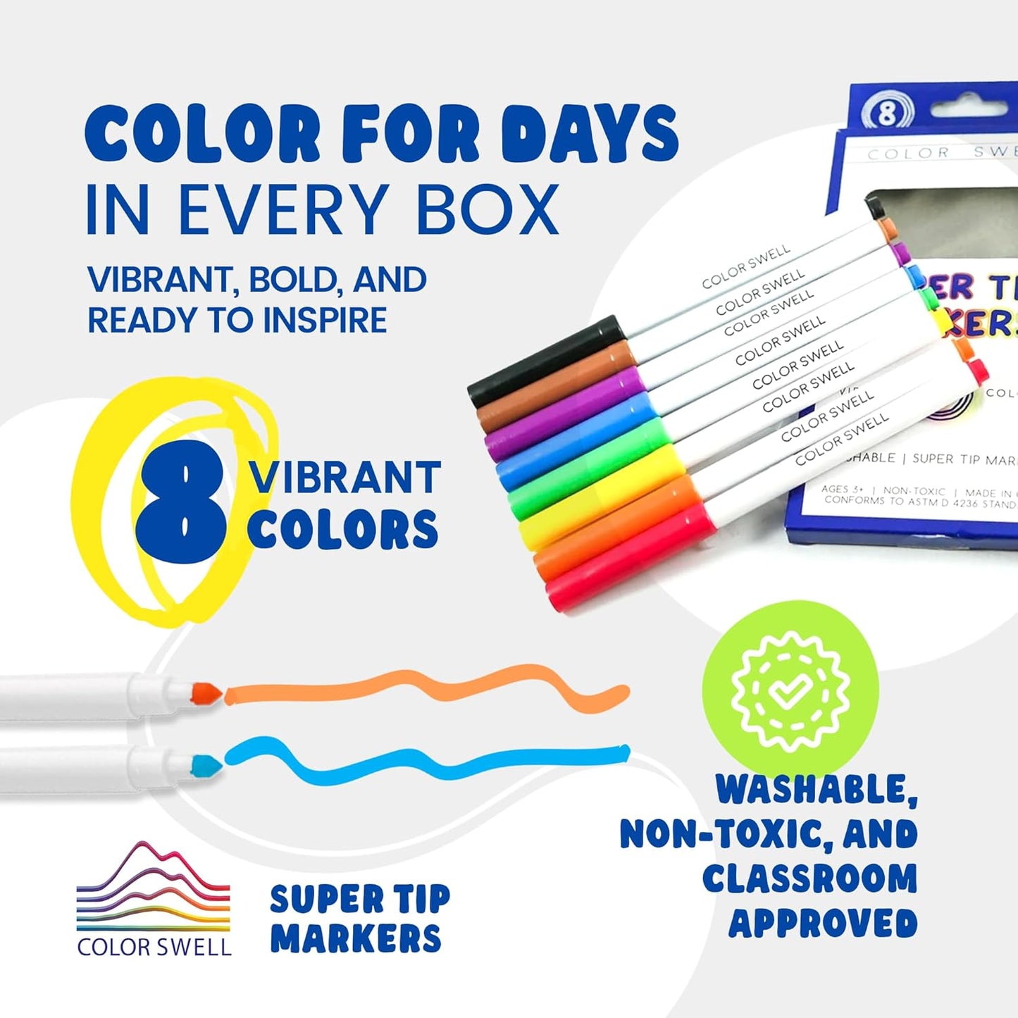 Color Swell Bulk Markers - 18 Packs 8 per Pack (144 Total) - Super Tip Bulk Markers