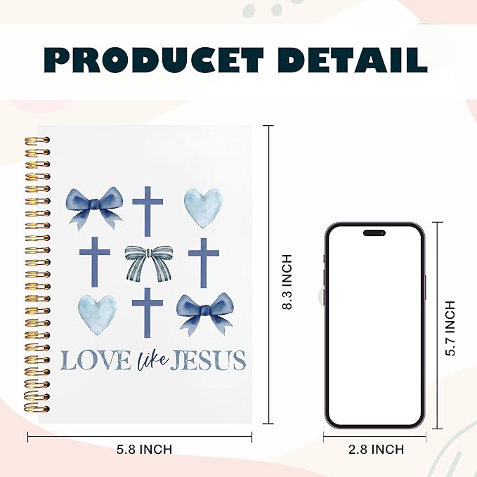BearCake Love Like Jesus Christian Notebook Journal, Christian Gifts for Women, Blue Coquette Bow Cross Prayer Journal for Woman, Bible Journaling Hardcover Spiral Notebook 5.5x8.3