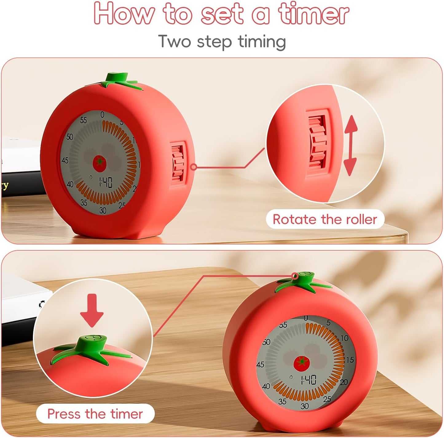 Digital Visual Timer for Kids with Protective Case, Tomato Theme 299 Minute Pomodoro Timer for Classroom Office Kitchen, Time Management Tools for ADHD Children