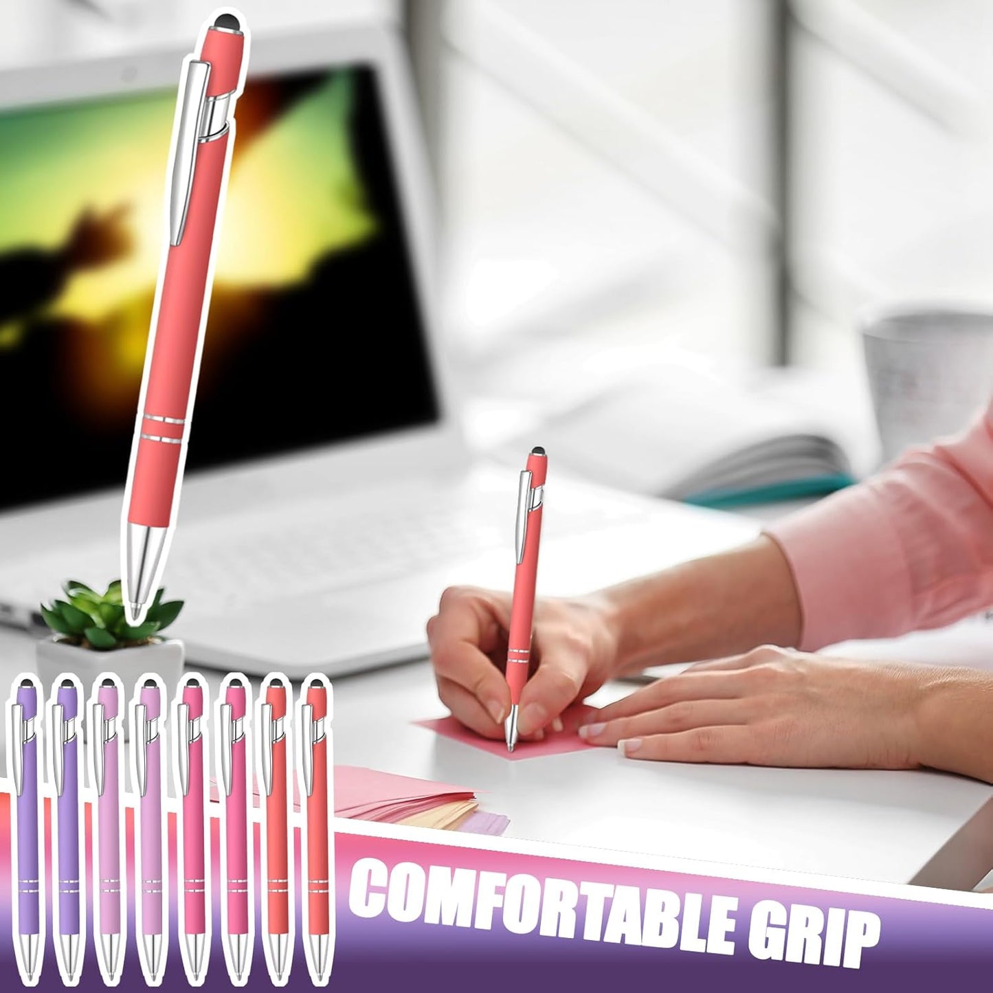 8 Pcs Blue Ink Ballpoint Pen with Stylus Tip 2 in 1 Stylus Ballpoint Pen Metal Pens Stylus Pen for Touch Screens School Office Coworkers (Multicolor Pink)