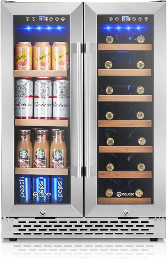 Wine and Beverage Refrigerator, 24 Inch Dual Zone Wine Cooler Refrigerator with Glass Door&Lock Quiet Compressor, Freestanding/Under Counter Beverage Fridge Holds 20 Bottles & 88 Cans for Office/Home
