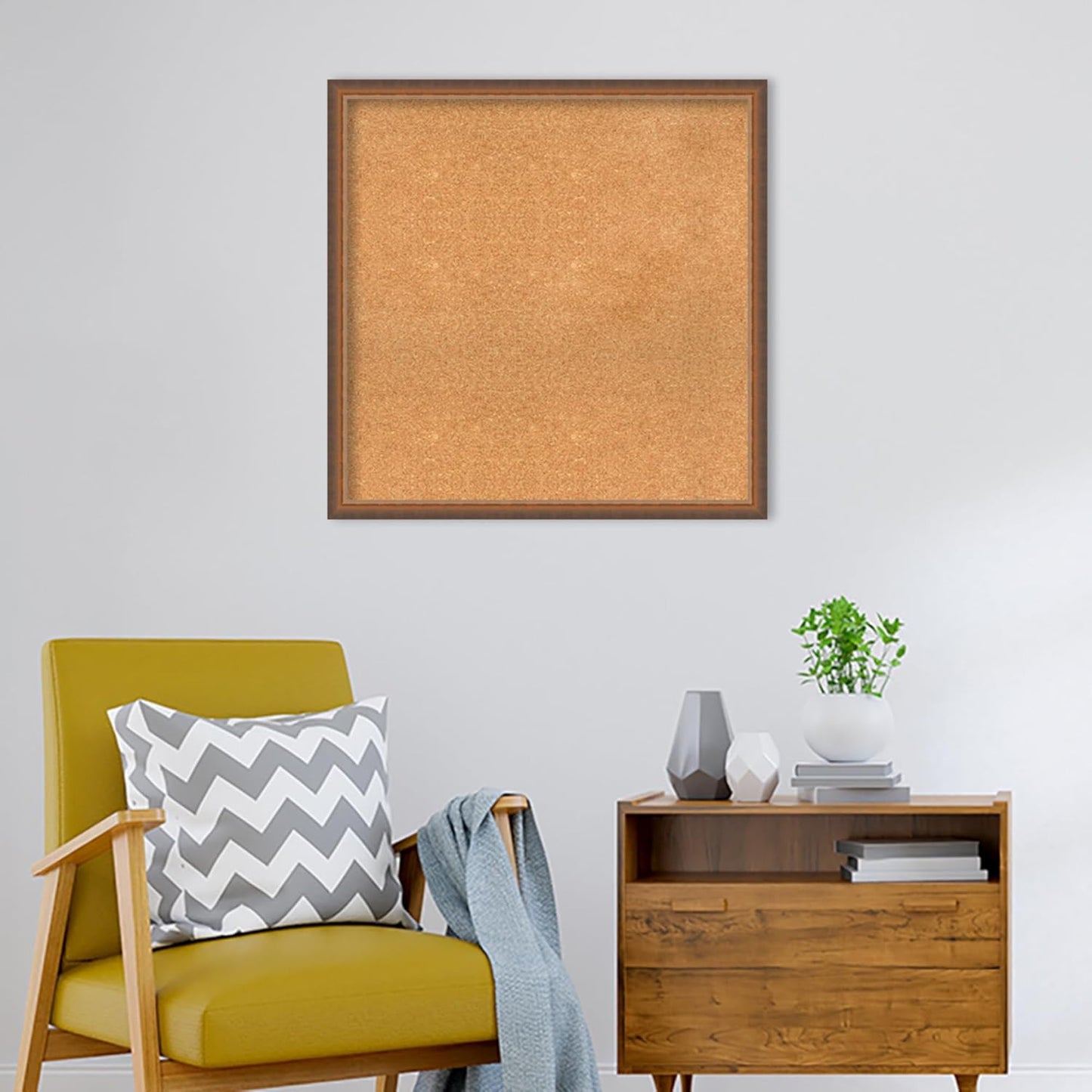 Amanti Art Natural Cork Board for Wall, 30x30 Vision Board with Bronze Frame, Large Corkboard Office Decor for Home Organization, Modern Corkboard Pinboard to Display Items for Home Organization in