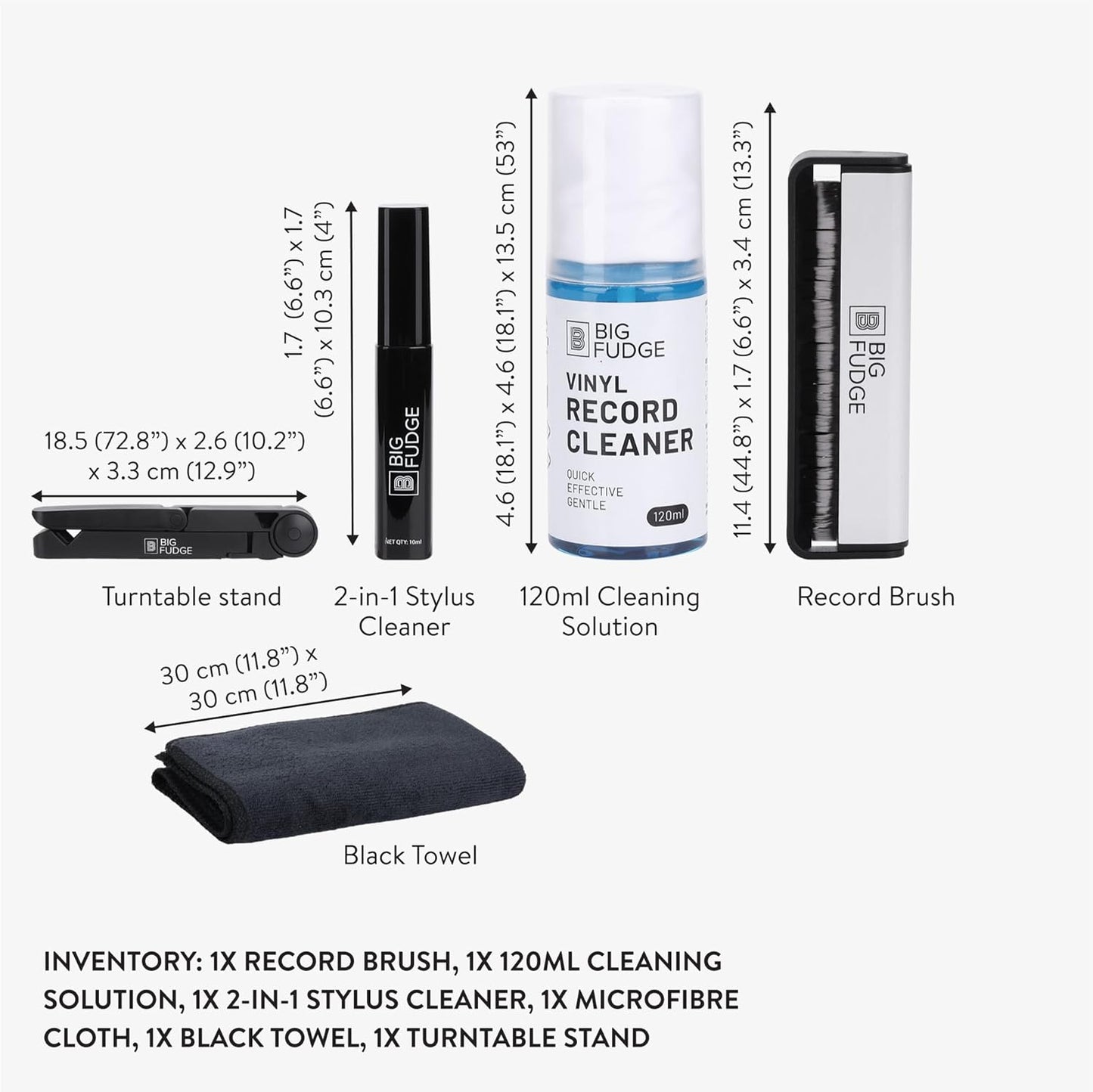 BIG FUDGE Professional Series Vinyl Record Cleaner Kit - Vinyl Record Cleaning Kit Includes Vinyl Record Brush Cleaning Fluid, Stylus Gel, Brush for Velvet, Padded Storage Case