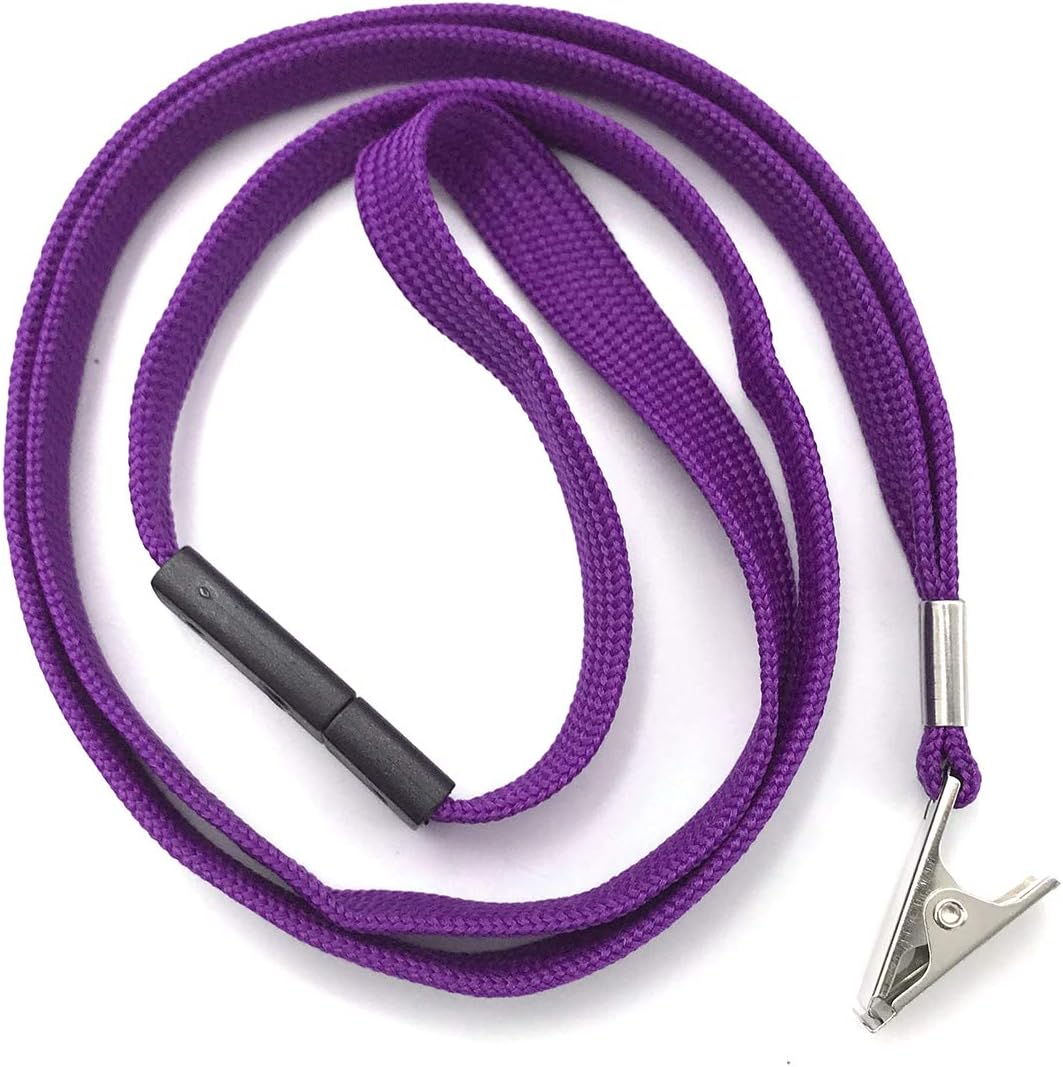 Bird Fiy Lanyards Breakaway Bulk Black Lanyards Neck Flat Safety Badge Lanyard Bulldog Clip (Purple, 50 PCS)