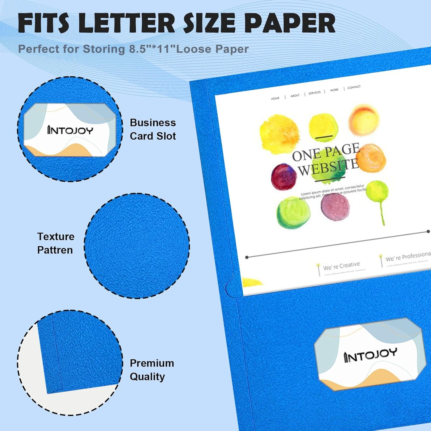 Folders with Pockets,IntoJoy 50 Pack 2 Pocket Folders Fit Letter Size Paper File Folders for School Office Business Home Filing Resume Portfolio (Blue)