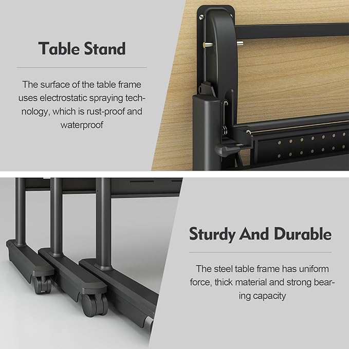 Foldable Conference Table, Folding Conference Room Table with Wheels, Flip Top Mobile Training Table, Rolling Seminar Meeting Tables for Office Training Room Classroom (4pack 55.1in)