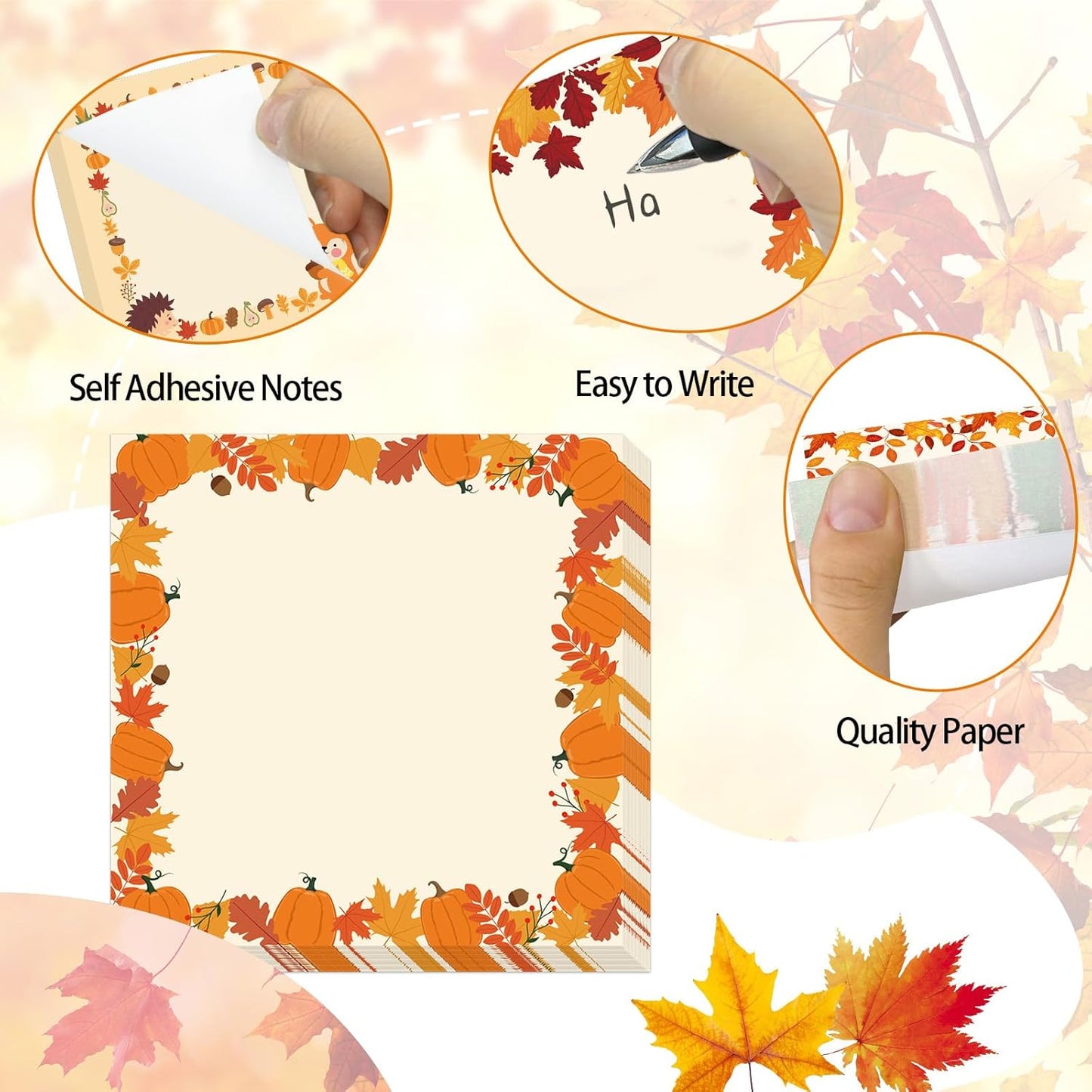 600 Fall Sticky Notes, Cute Autumn Maple Leaves Memo Notes Fall Note Pads for Autumn Thanksgiving Party Favors Home Office School Supplies