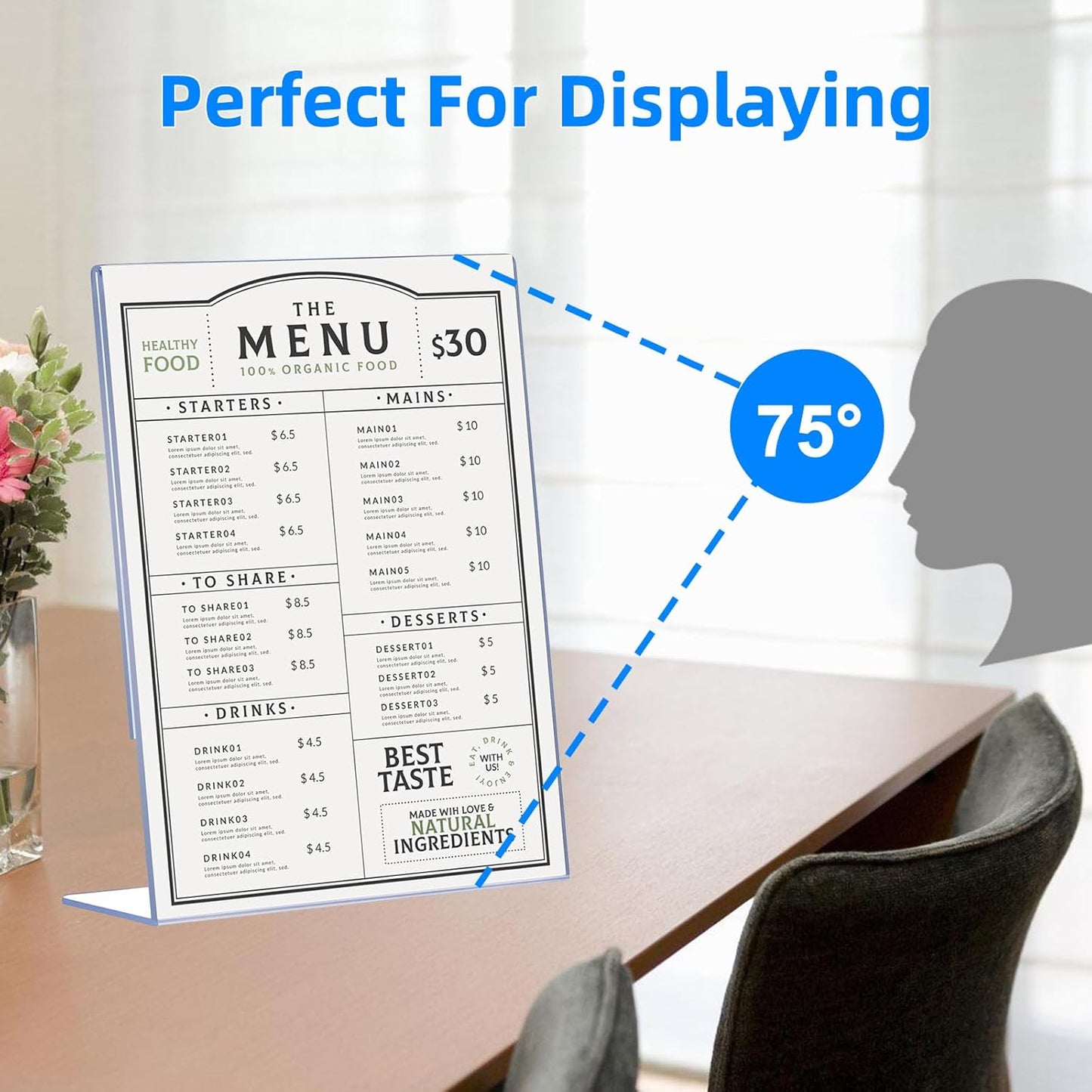 6 Pack Slanted Back Acrylic Sign Holders 5x7 for Business & Store, Tabletop Vertical Sign Holder with Anti-Slip Pads Clear Display Stand, for Menus Flyers Documents Office Restaurants Party Decoration