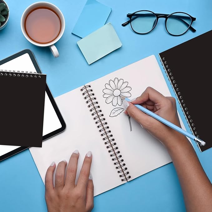 Bulk Spiral Notebook, 48 Pack, Unlined Journal, 5.8 x 8.3, 120 Pages (60 Sheets), 100 GSM Paper, No-Bleed, Black Cover Drawing Notebooks, Unlined Sketch Pad for Writing, Note Taking Travel