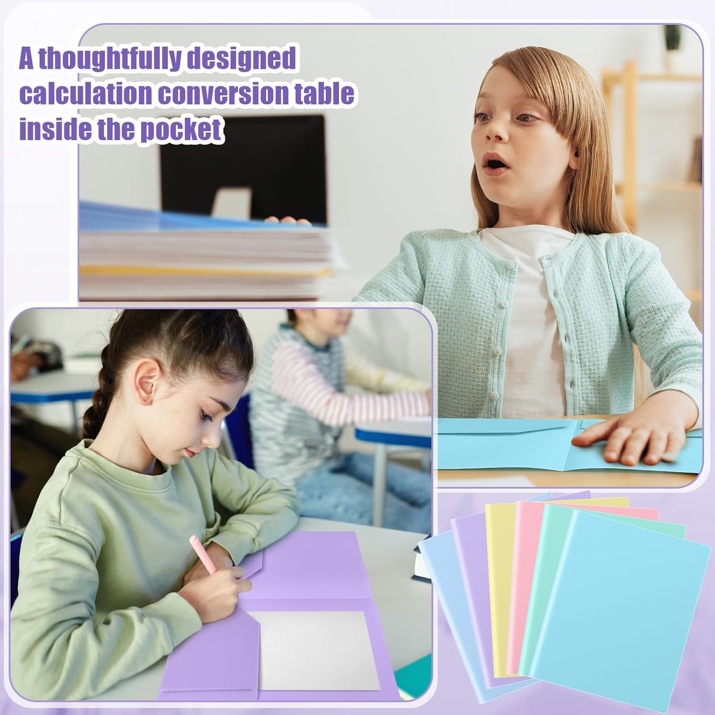 Gueevin 12 Pcs Plastic Folders with Pockets, Back to School Two Pocket Folder Fit Letter Size, Heavy Duty School Business Card Holder for Home Office, 11. 61 x 9. 45 Inches (Pastel)