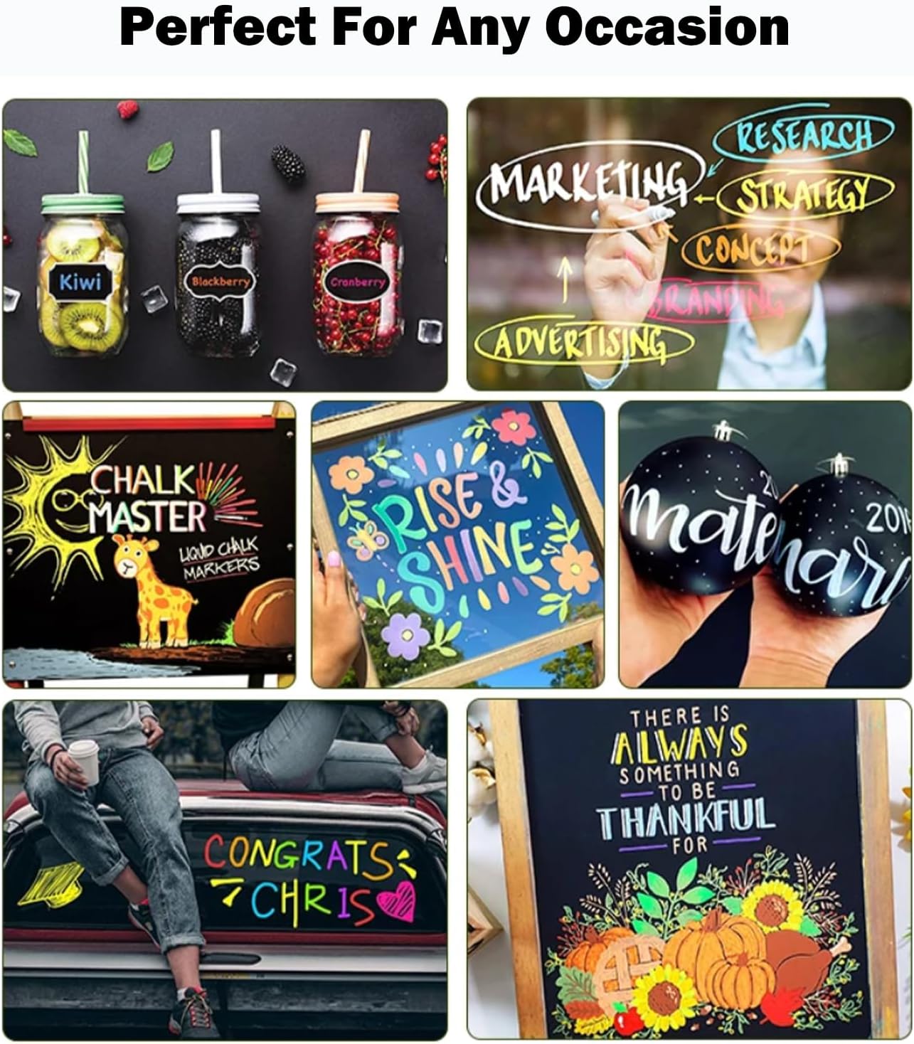 Chalk Markers, 24 Color Liquid Chalk Marker, Erasable Washable Bold Vivid Reversible Tip for Blackboard Chalkboard Window Poster Markers