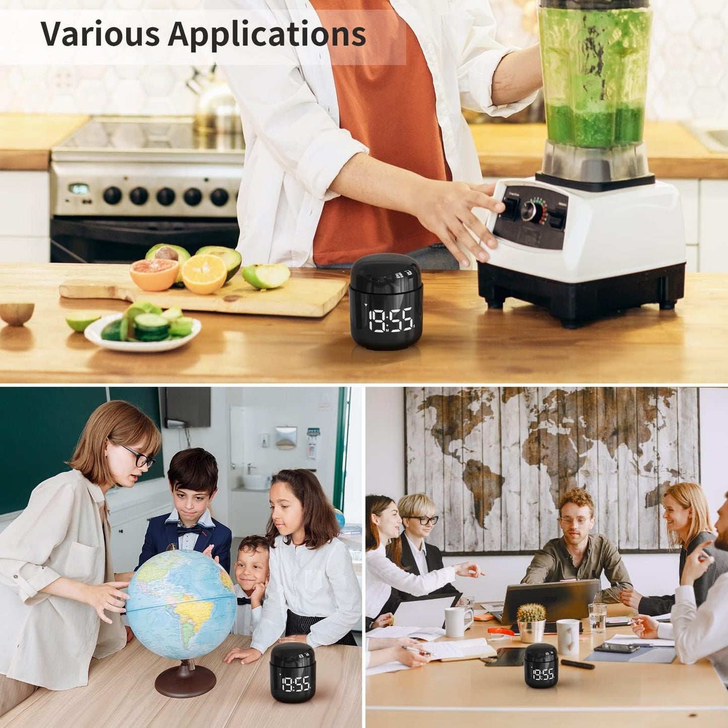 Digital Kitchen Timer,Countdown Countup Timer with Large LED Display Volume Adjustment,Timer for Cooking, Classroom Time for Kids and Teachers. (Black)