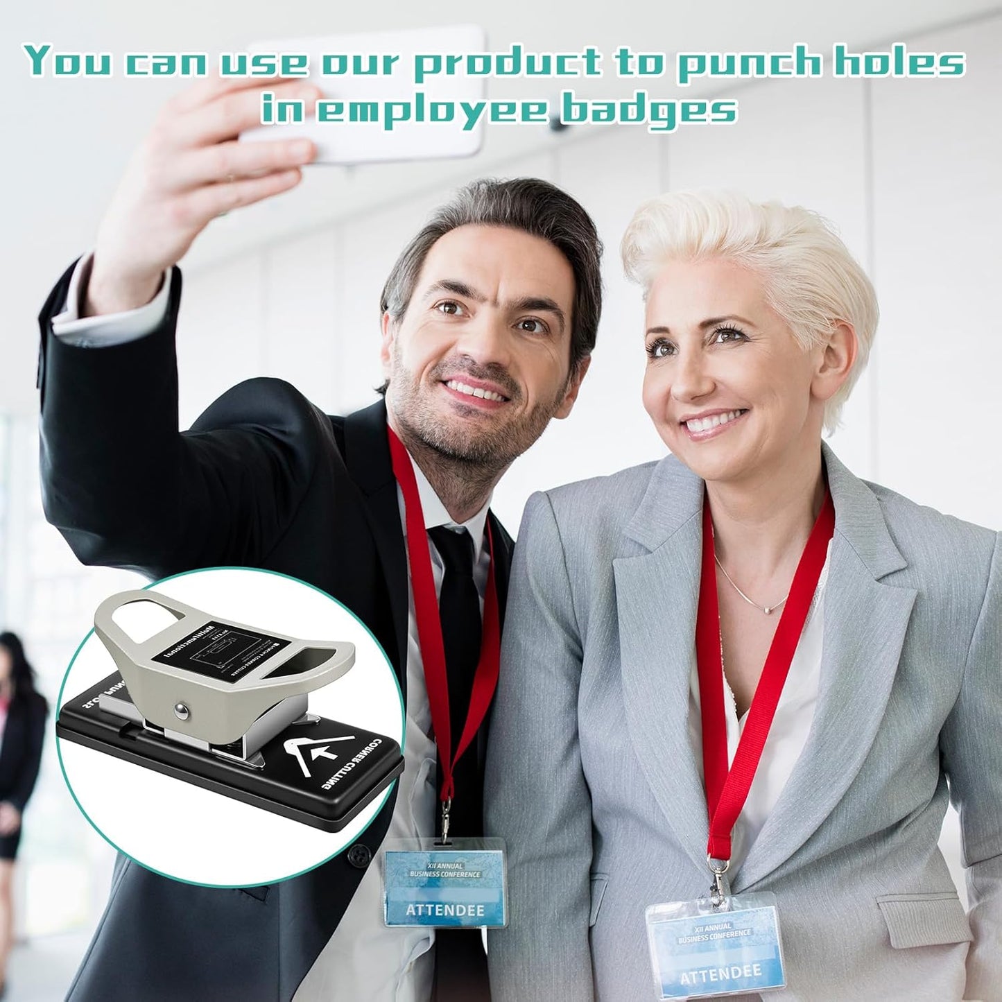 2 in 1 ID Badge Slot Hole Punch 3 x 13 mm and R5 Card Corner Trimmer Dual Use Hand Hold Slot Flat Hole Puncher DIY Corner Rounder Punch Tool for PVC ID Card Name Badge Photo Paper Crafts