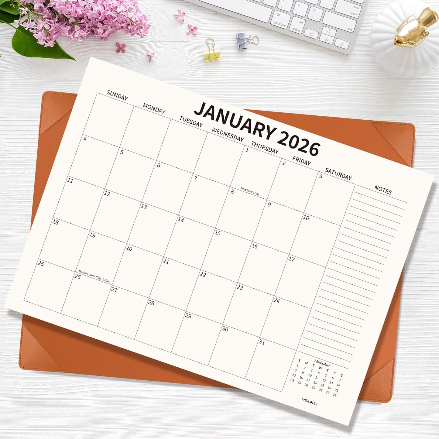 Desk Calendar 2025-2026 with Desktop Mat, 22x17 inch Large Desk Pad Calendar July 2025 to December 2026, Big Desk Planner for Home Office and School, Brown