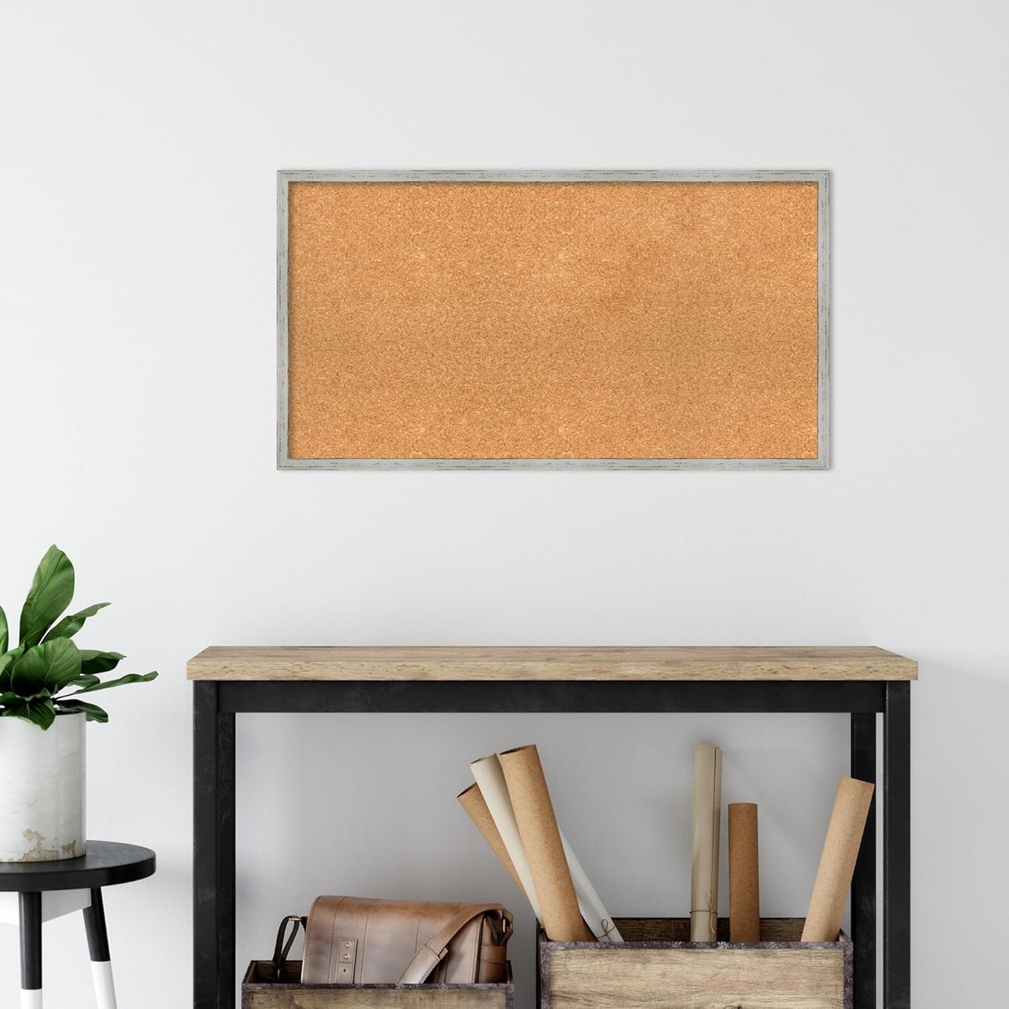 Amanti Art Natural Cork Board for Wall, 19x35 Vision Board with White Frame, Large Corkboard Office Decor for Home Organization, Cottage Corkboard Pinboard to Display Items for Home Organization in