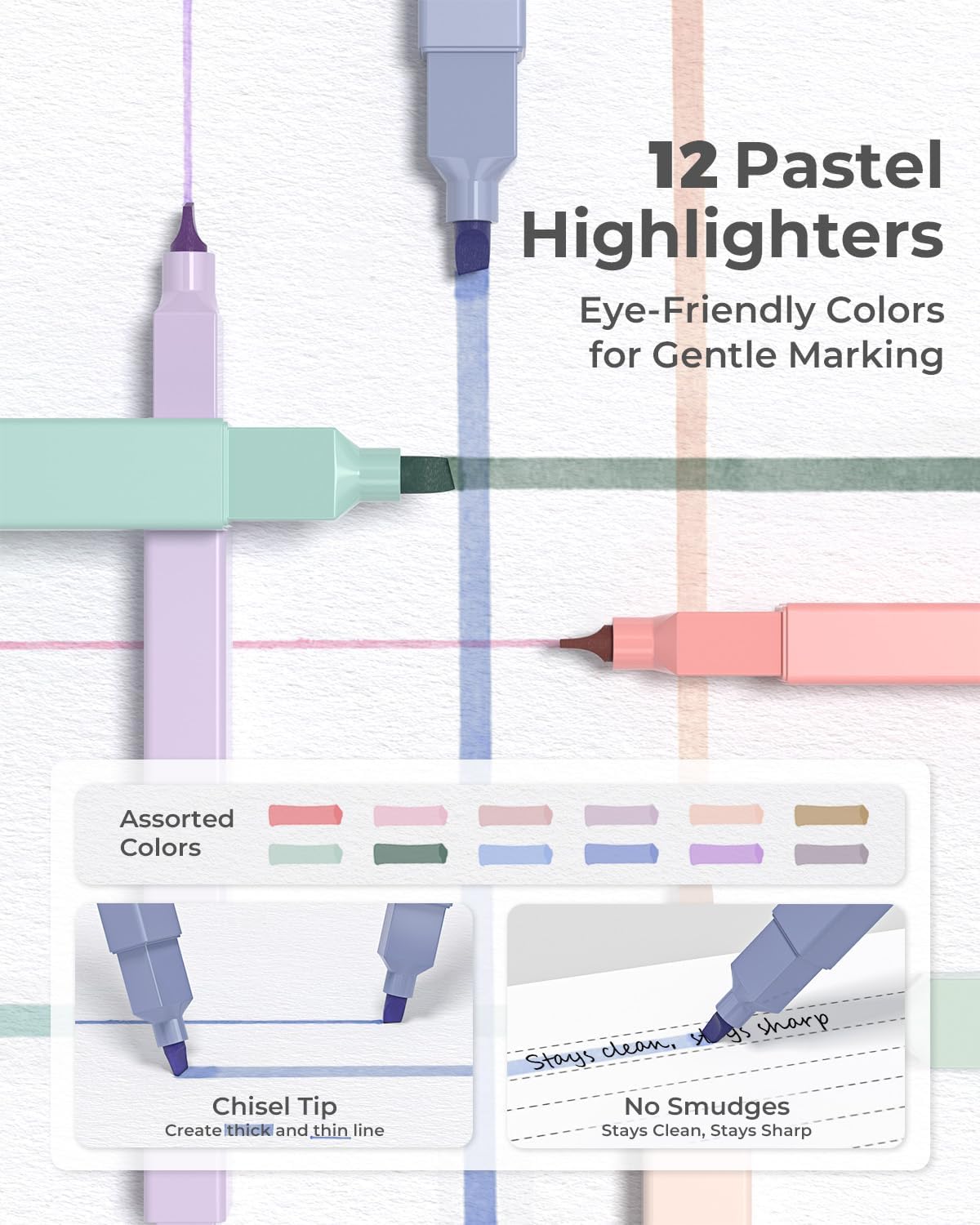 Four Candies 45 PCS School Supplies with Pen Case, 6 Gel Pens, 6 Art Mechanical Pencil Set, 12 Highlighters for College Essentials Office Stationery (Black)