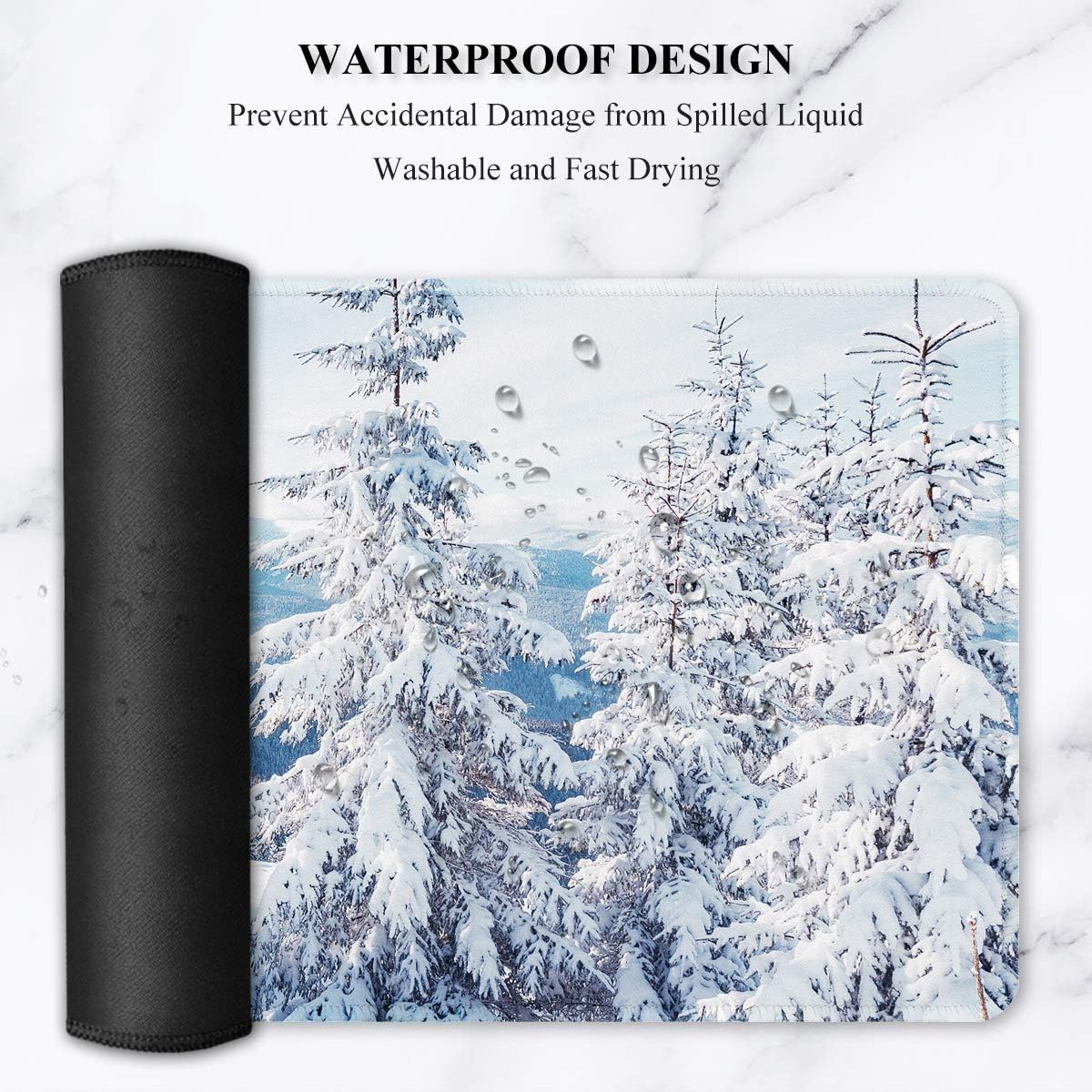 Auhoahsil Large Gaming Mouse Pad, Ice and Snow Theme XXL 35.4 x 15.7 in Desk Pad Stitched Non-Slip Rubber Long Computer Mousepad Thin Extended Full Size Desk Mat for Desktop, Laptop, Wireless Mice