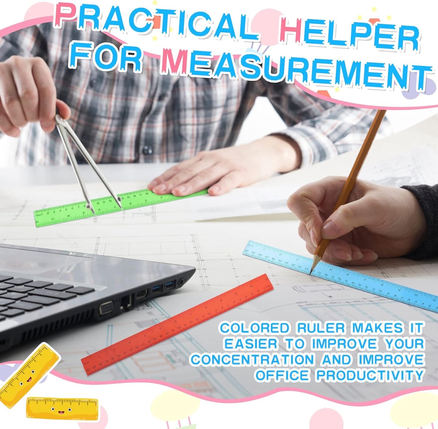 Zonon 6 Pcs 12 Inch Ruler Bulk Plastic Flexible Straight Metric Rulers with Centimeters and Inches Drafting Measuring Tool for Classroom School Students Education(Colorful)