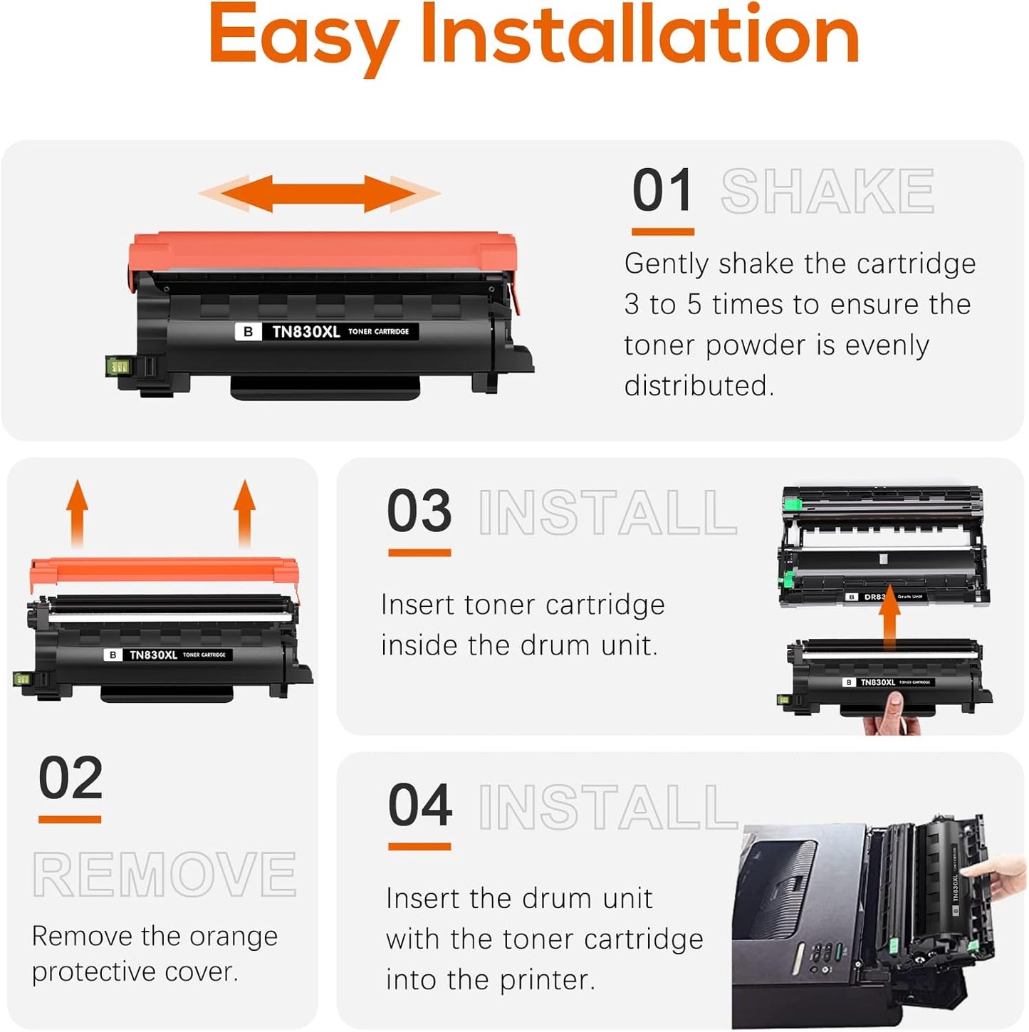 Compatible TN830XL TN830 Toner Replacement for Brother TN830XL TN830/XL/V Toner Work with HL-L2460DW HL-L2405W HL-L2400D HL-L2480DW MFC-L2820DW XL MFC-L2900DW DCP-L2640DW Printer (4 Black)