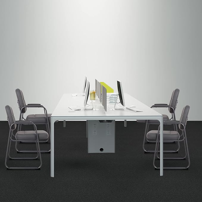 CLATINA Waiting Room Guest Chair with Bonded Leather Padded Arm Rest for Office Reception and Conference Desk Black with Sled Base Grey 4 Pack