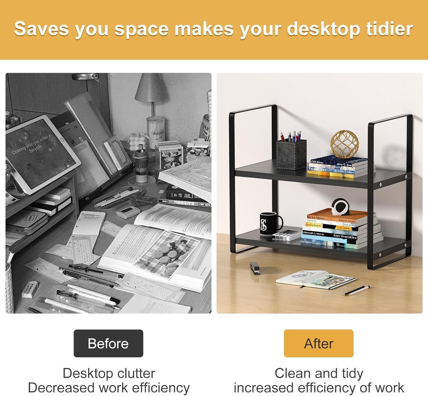 Desktop Organizer Shelf,Desktop Shelves,Office Storage Rack Computer Desk Bookshelf,2-Tier Wood Display Shelf for Office,Home,Dormitory Supplies