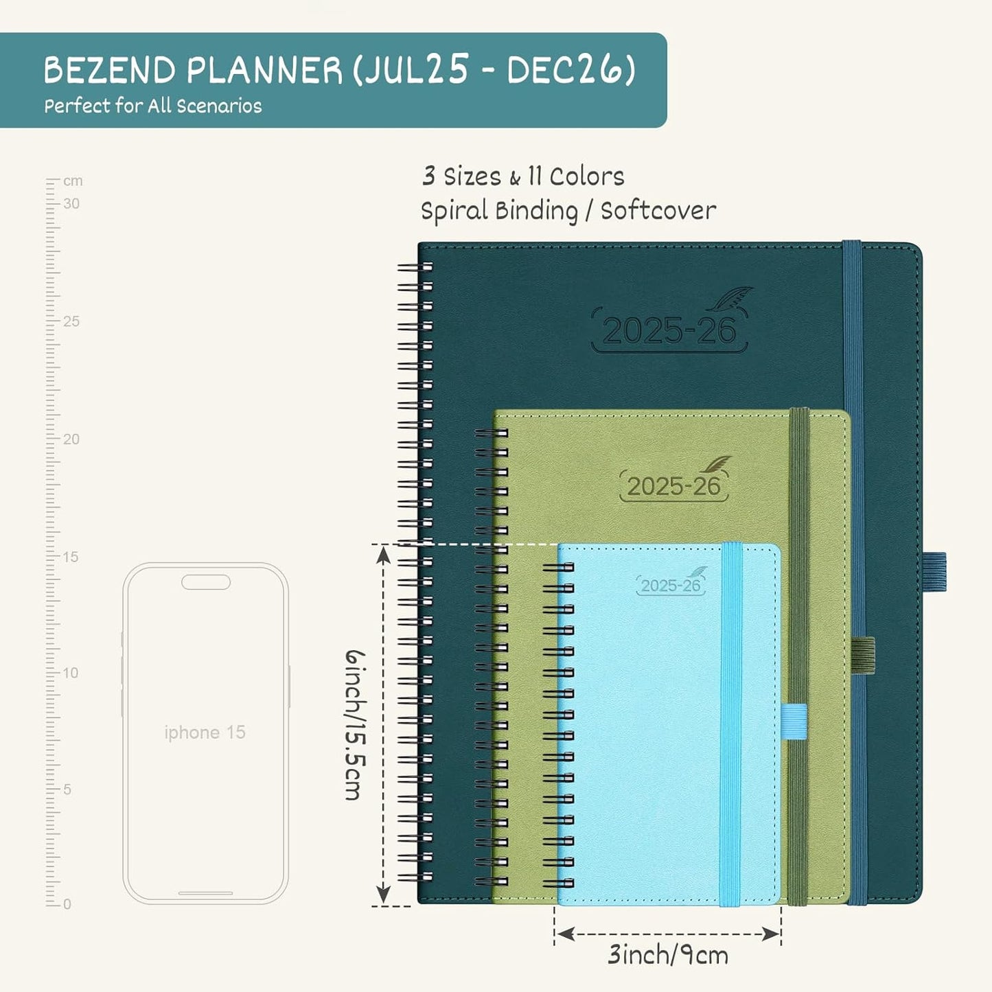 BEZEND Pocket Planner 2025-2026 Weekly and Monthly, 3.5" x 6" Academic Planner (Jul 25-Dec 26) 18-Month Mid-Year Calendar Book, Storage Pocket, Pen Holder, PU Leather Softcover, Spiral - Blueberry