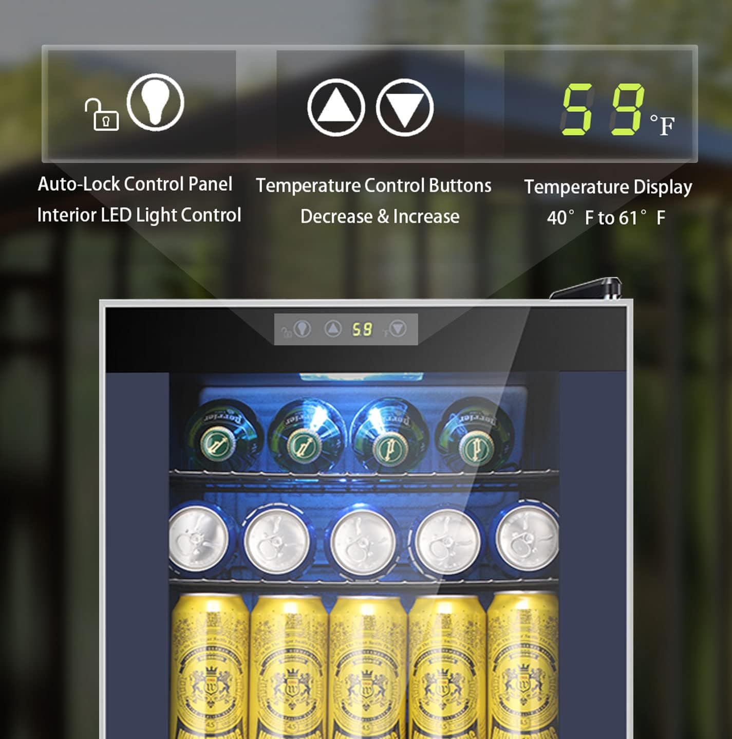 COWSAR Mini Fridge Cooler, 95 Can Beverage Refrigerator with Glass Door, ETL Approved Wine Fridge with Digital Temperature Control, LED Light for Home, Office, Bar, and Game Room - 2.6 Cu.Ft. Black