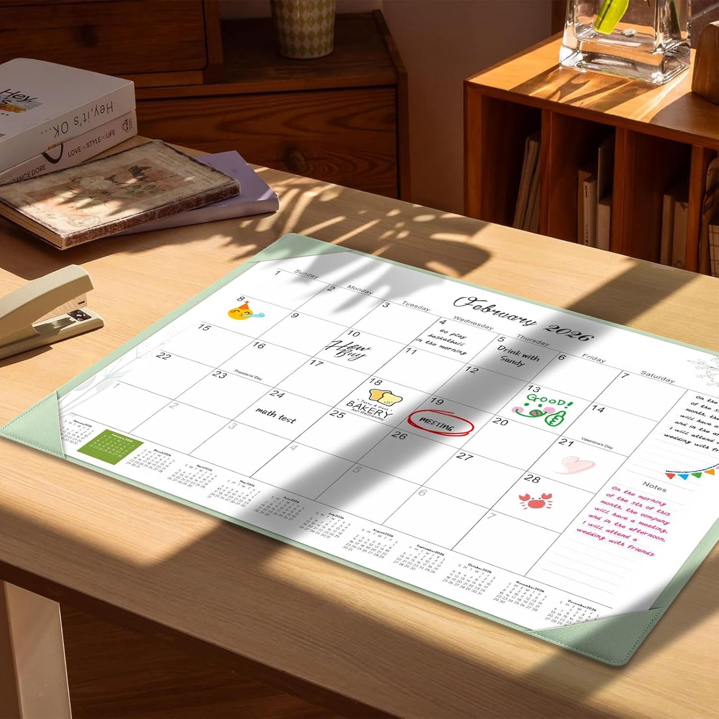 Gannyfer Large Desk Calendar 2025-2026 with Desktop Mat,22" x 17" Desktop Pad Calendar, 18 Month Table Calendar from July 2025 to Dec 2026, Office Supplies Perfect for Home School and Office - Green