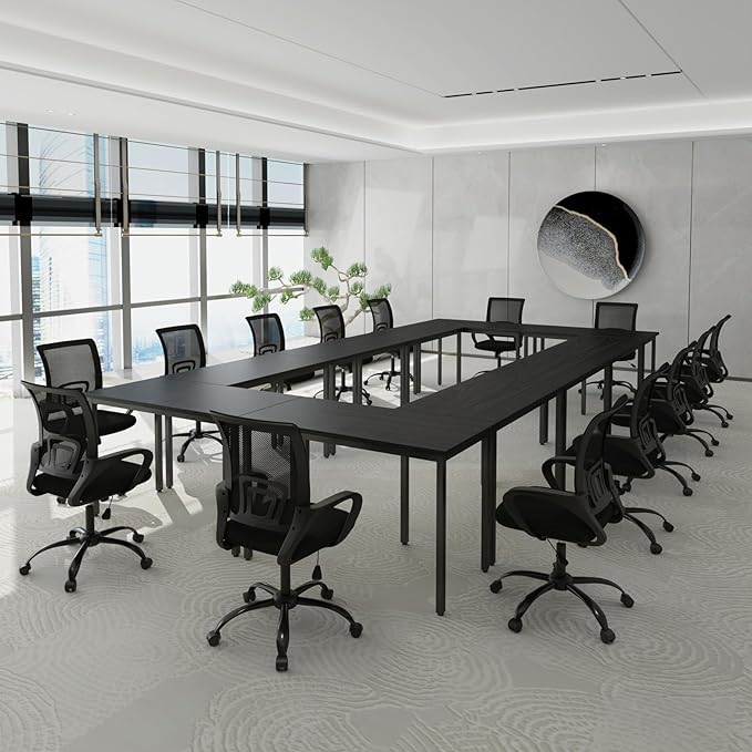 Bonzy Home Conference Tables 20ft Office Computer Desk for Meeting Room Study Writing Printer Podcast Table for 24 People Modern Black 10PCS 236.2"x47.2"x29.5"