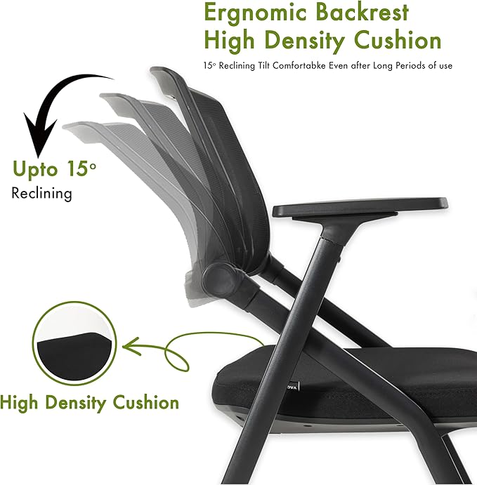 Folding Conference Room Chairs Set of 2 Black Guest Reception Chair for Office, Waiting Room, Meeting, Lobby, Church