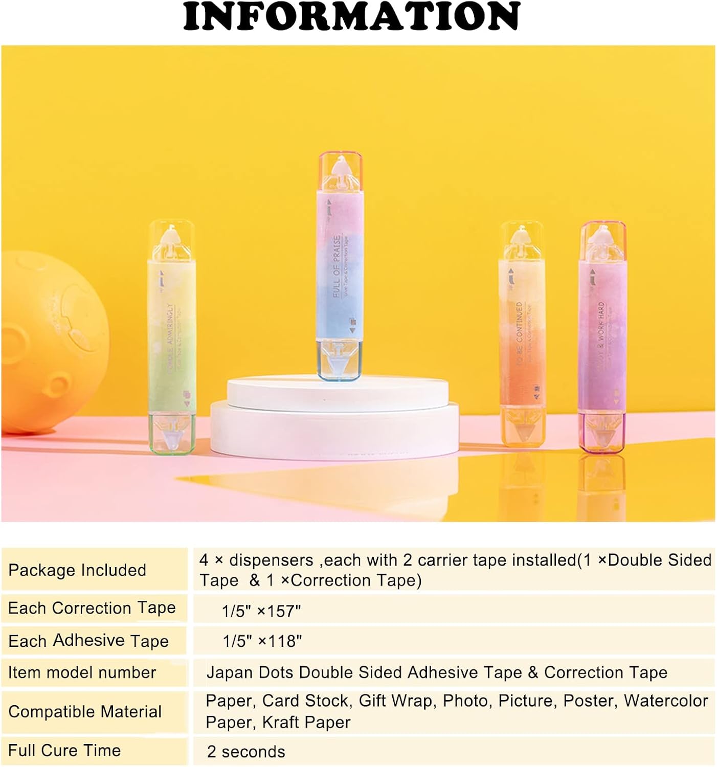 2 in 1 Correction Tape and Double Sided Tape Roller, Cute Quick Dry Japan Correction Tape, with Permanent Scrapbook Adhesive Tape Dispenser, for School Office Supplies(SH-C)