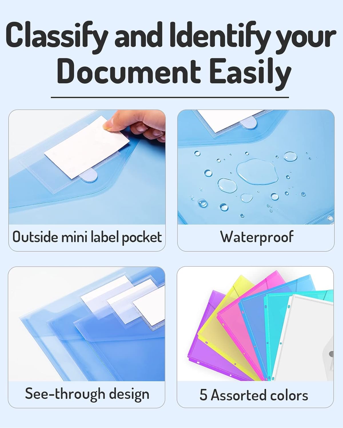 Forvencer Binder Pocket, 5 Pack Super Heavyweight Poly Binder Pocket with Tight Closure, Binder Folders Side Loading, 3 Ring, Binder Dividers with Pockets, Letter Size, Assorted Colors